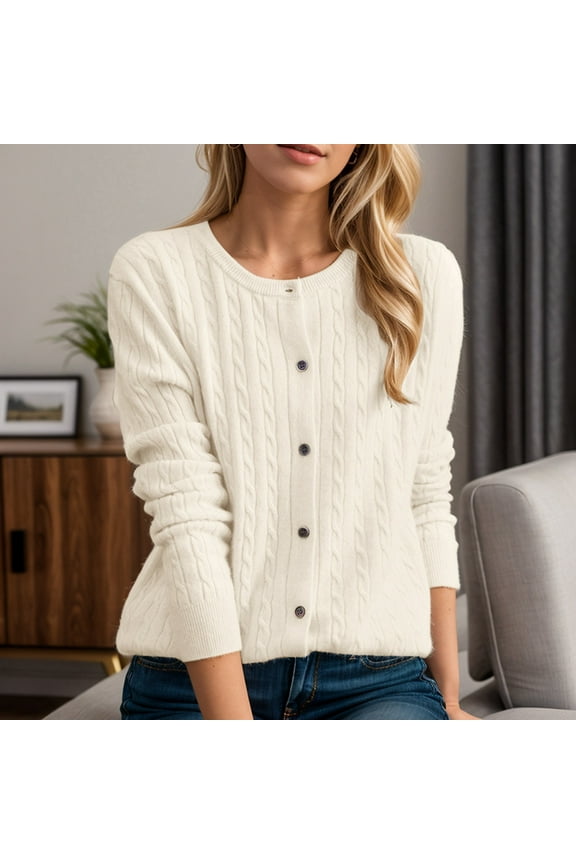 Women's Casual Warm Knitted Cardigan Solid Color Button Slim Fit Sweater Womens Cardigans Womens down Coat plus Size Duster Cardigan Tan Knitted Cardigans for Women Plaid Open Front Sweaters