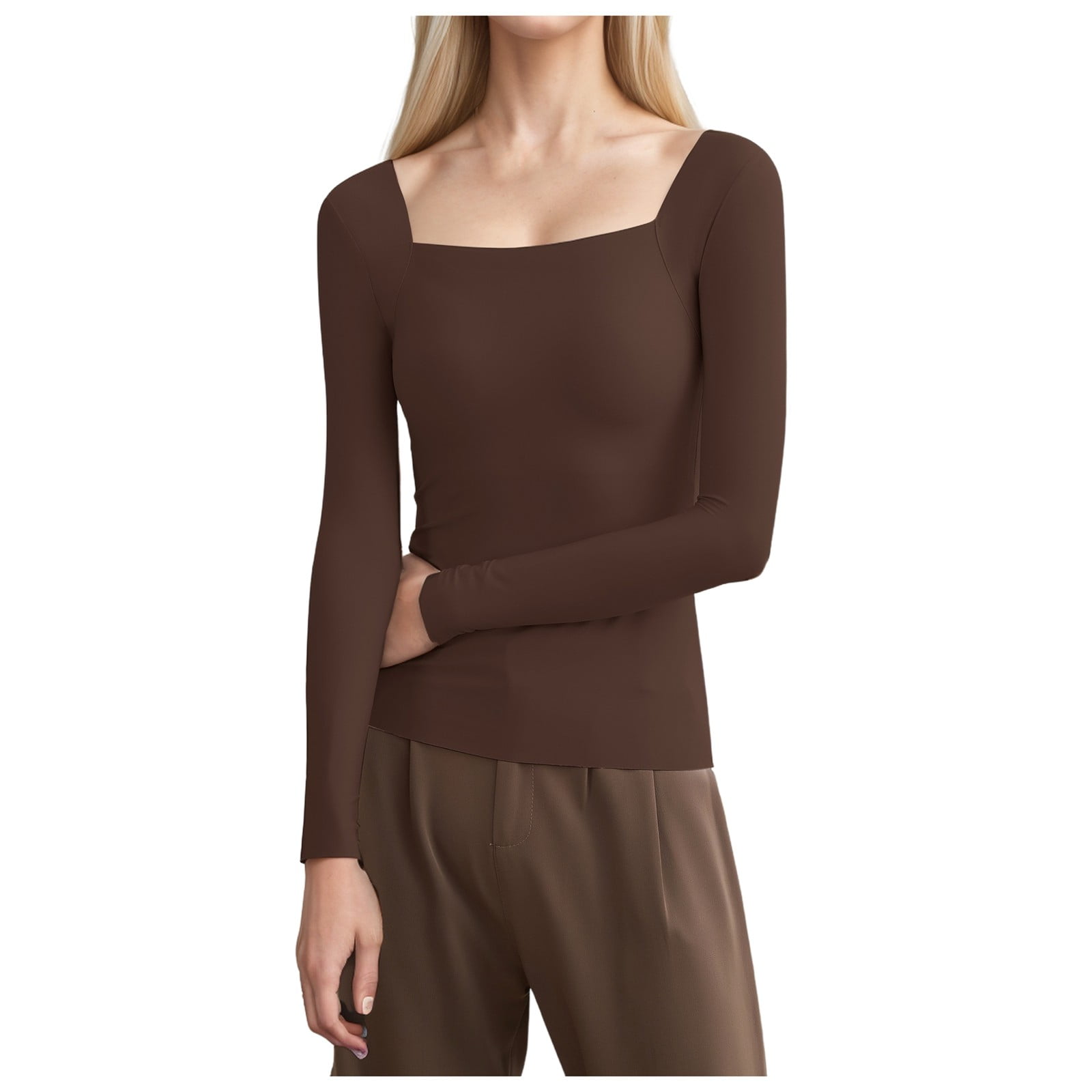 BAODANN Women's Crop Tops Long Sleeve Square Neck Basic Thermal ...