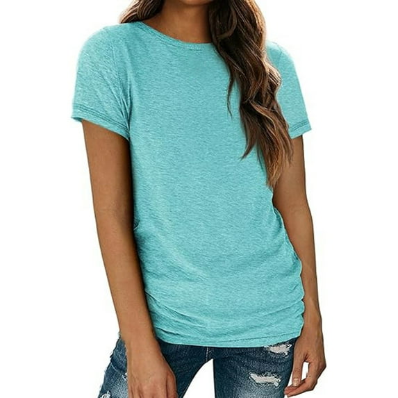 BAODANN Women's Fashion Casual Solid Color Round Neck Short Sleeved T Shirt Top 100 Polyester Shirts Women Women Short Sleeve T Shirt Womens Shirts Casual Exercise Wear for Women Yoga Shirts Women
