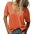 thumbnail image 1 of BAODANN Women's Fashion Deep V Neck Short Sleeve Top Solid Color Casual Loose Basic T Shirt Short Sleeve Casual Shirts for Women Athletic Top Women Running Tops Swim Tee Long Fitted Shirts for Women, 1 of 5