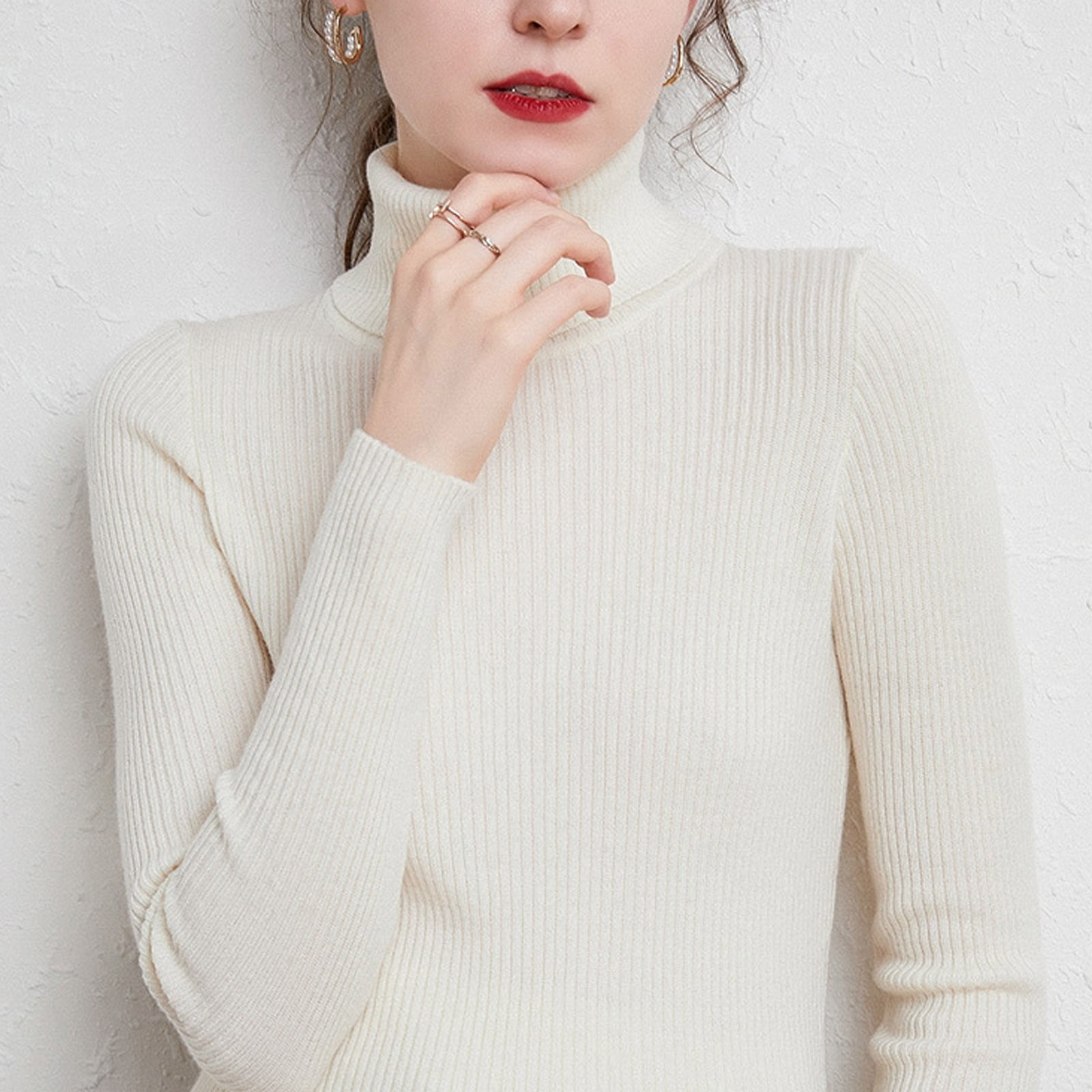 BAODANN Women's Fashion Long Sleeve Turtleneck Solid Color Sweater