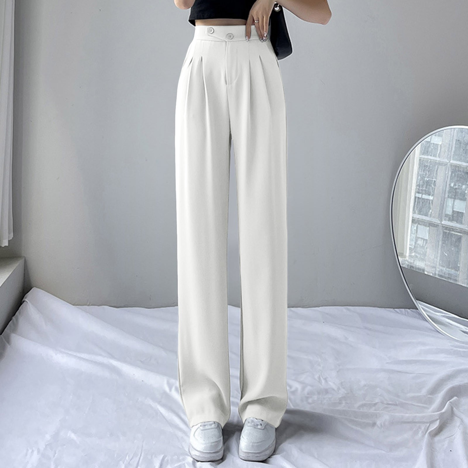 High Waisted Straight Leg Floor Length Pants