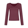 thumbnail image 1 of BAODANN Women's Solid Color V Neck T Shirt Hot Girl Slim Long Sleeve Shirt Top Layering Long Sleeve Shirt Women T Shirts for Women Thin Long Sleeve Shirt Running Top Women Women's Tops Summer, 1 of 4