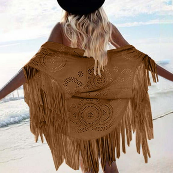 BAODANN Women's Top Tassel Cape Vintage Suede Bucket Knit Blanket Scarf Women Travel Clothes for Summer Women's Scarves Wraps Dress Shawl Formal Summer Shawl