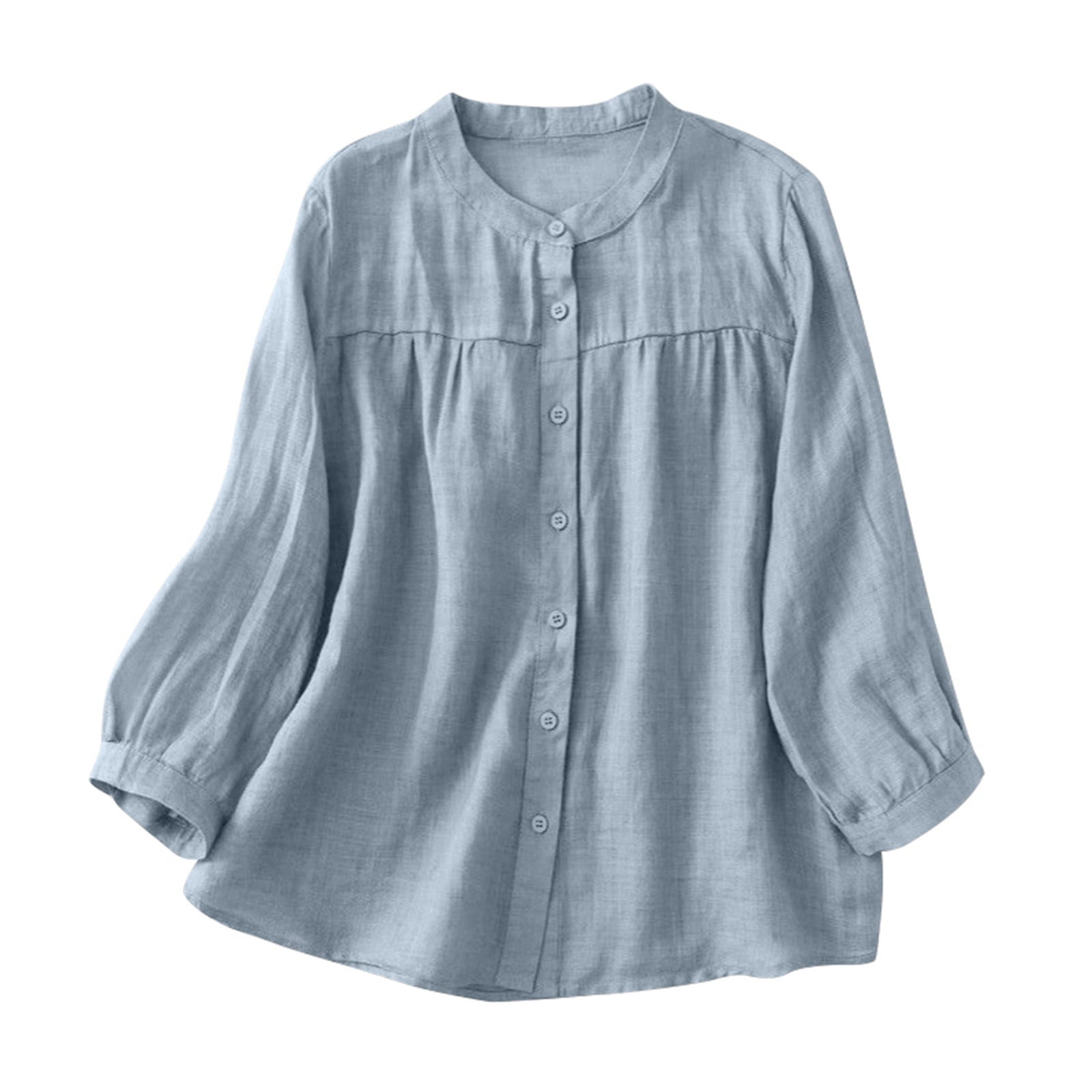 BAODANN Women's Vintage Loose Fit Linen 3/4 Sleeve Shirt