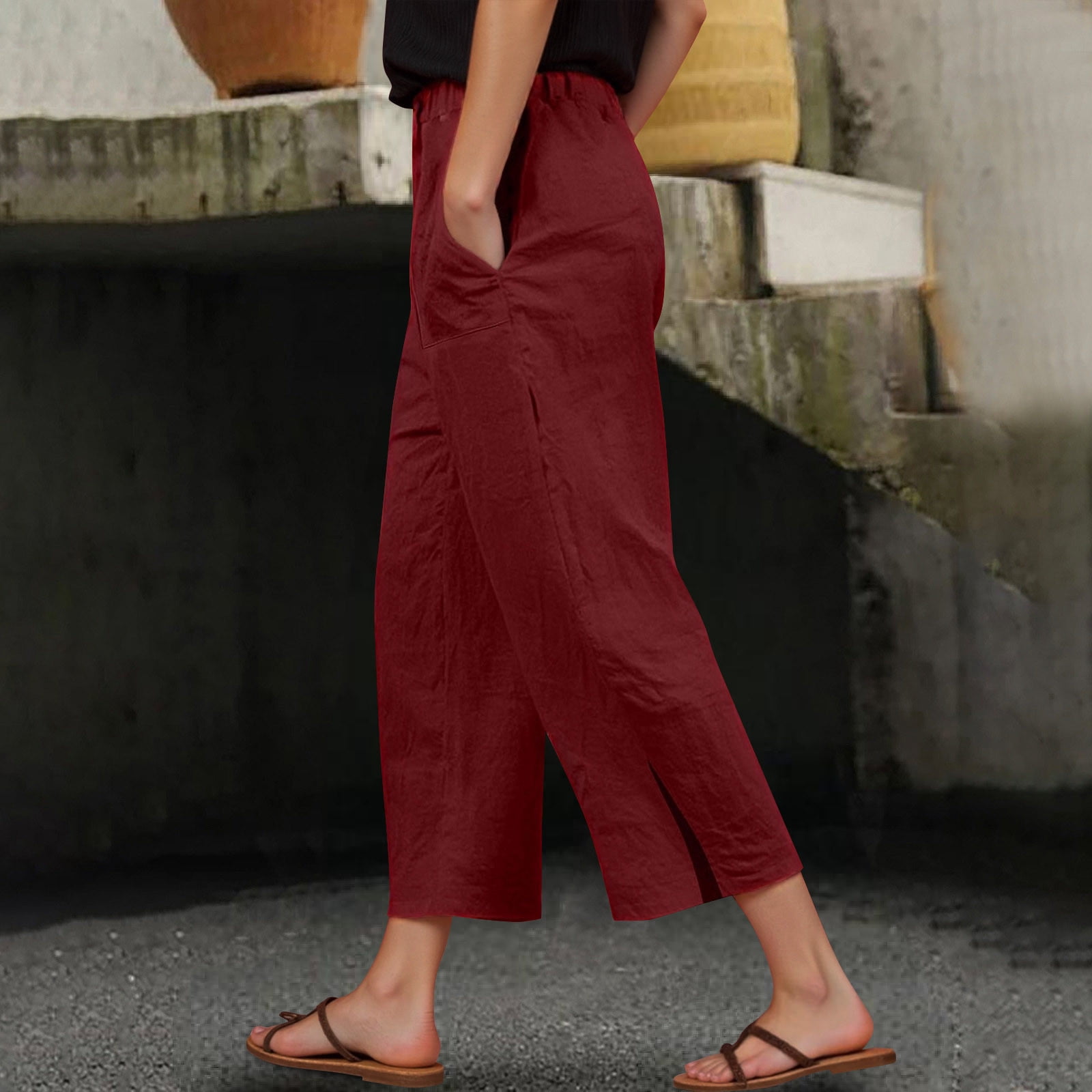 Women With Pockets Elastic Waist Cropped Pants Summer Button - the best products in the Women With Pockets Elastic Waist Cropped Pants Summer Button - the best products in the