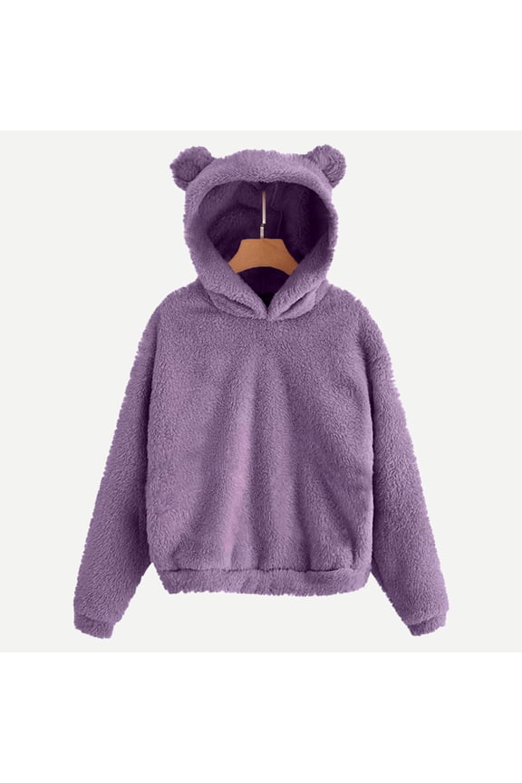 Womens Hoodies Cute Bear Ears Hooded Sweatshirts Coat Warm Pullover Tops Casual Loose Fall Outwear Long Hoodie Hoodie with Zipper Women Baggy Hoodie Zipper Sweatshirt Jacket Women Ladies