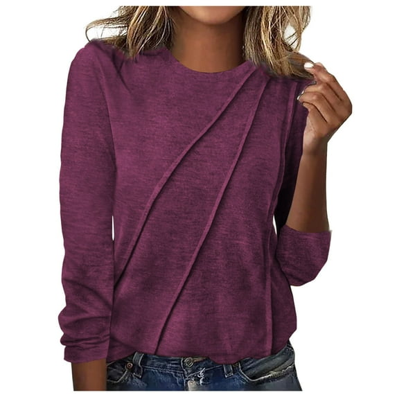 BAODANN Womens Long Sleeve Shirts Pleated Crew Neck Casual Fall Fashion Tops Juniors Active Shirts Athletic Shirts Pack Women Shirt for Women Short Sleeve Casual V Neck Women Shirts for Summer Women