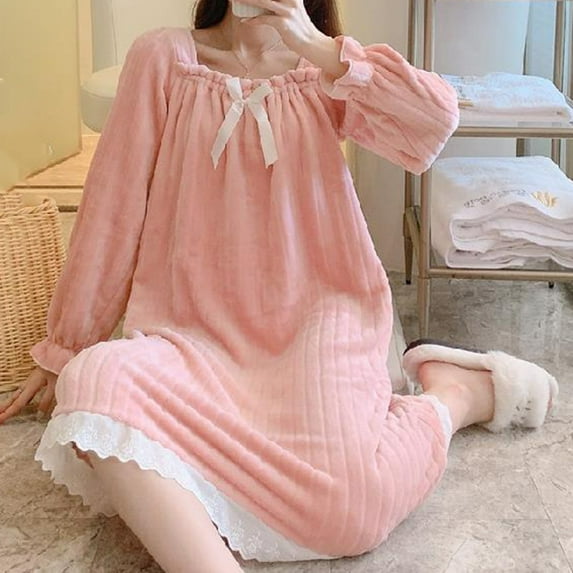 BAODANN Womens Solid Coloured Flannel Thickened Padded Warm Of The Nightgown Over The Head Type Of Homewear Soft Pants Long Sleep Shirts Sleep Shirt for Women Womens 5x Nightgowns Night Sleep Dress