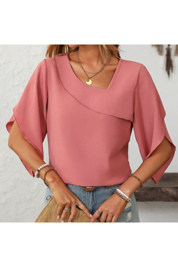 Womens Tops Puff Short Sleeve Shirts Pleated T Shirts Dressy Casual Business Athletic Top Women Shirt Juniors Womens Work Shirt Short Sleeve Workout Women Shirt Women's T Shirt Short Sleeve