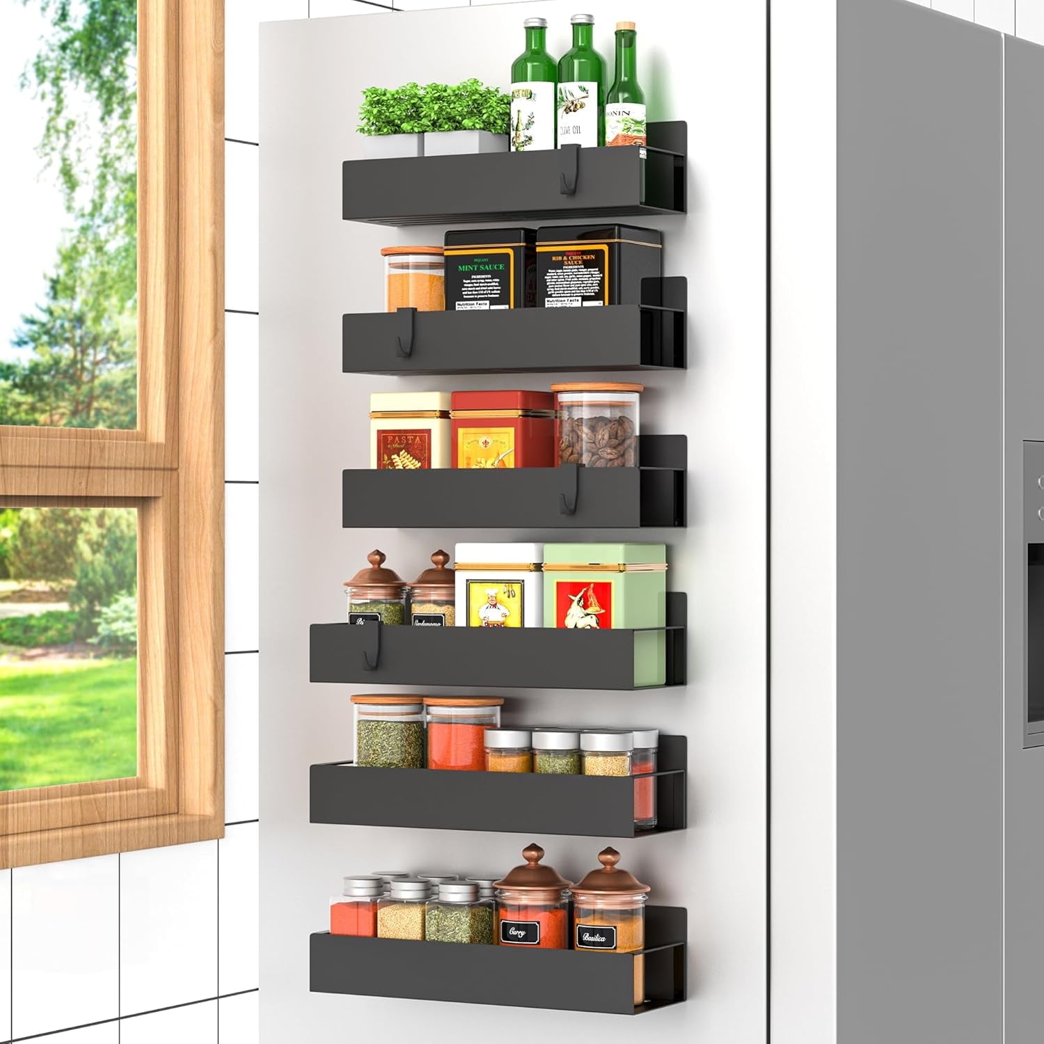 BAODELI 6 Pack Magnetic Spice Rack Organizer Storage for Refrigerator and Oven, Fridge Organizers and Shelf