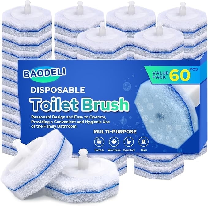 BAODELI Disposable Toilet Brush. Bathroom Cleaning. 60Pcs Disposable Bowl Cleaners Compatible with Most Toilet Brushes