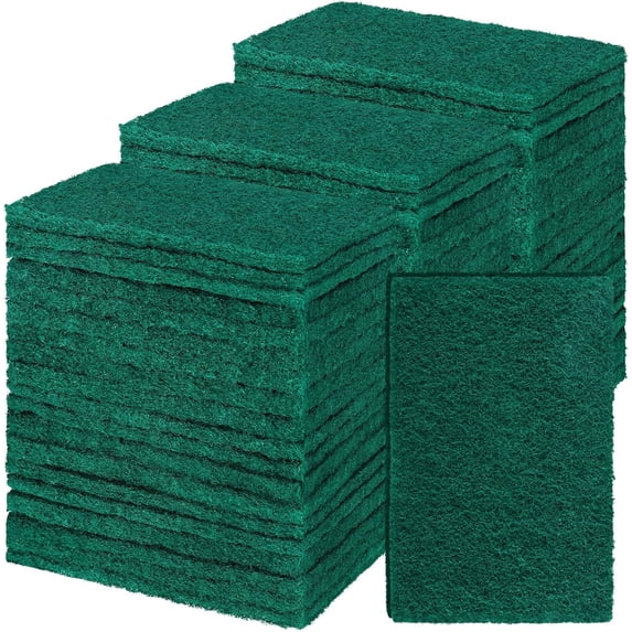 BAODELI Heavy Duty Scouring Pads 100 Pcs Green Non Scratch Household Scrub Pads 4.3 in x 3 in