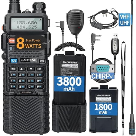 UV-5R 8W Ham Radio Long Range Handheld UV5R Dual Band VHF UHF Radio with 3800mAh+1800mAh Battery,Speaker Mic and Programming Cable Walkie Talkies Full Kit