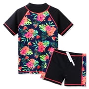 BAOHULU 3-12Y Girls Swimsuit 2 Pcs UPF 50+ Black Rash Guard Shirts