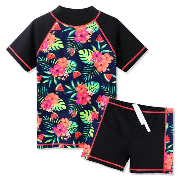 BAOHULU 3-12Y Girls Swimsuit 2 Pcs UPF 50  Black Rash Guard Shirts