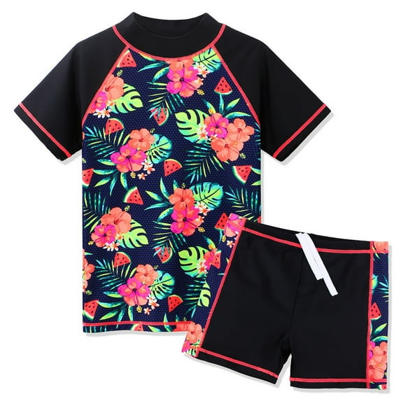 BAOHULU 3-12Y Girls Swimsuit 2 Pcs UPF 50+ Black Rash Guard Shirts