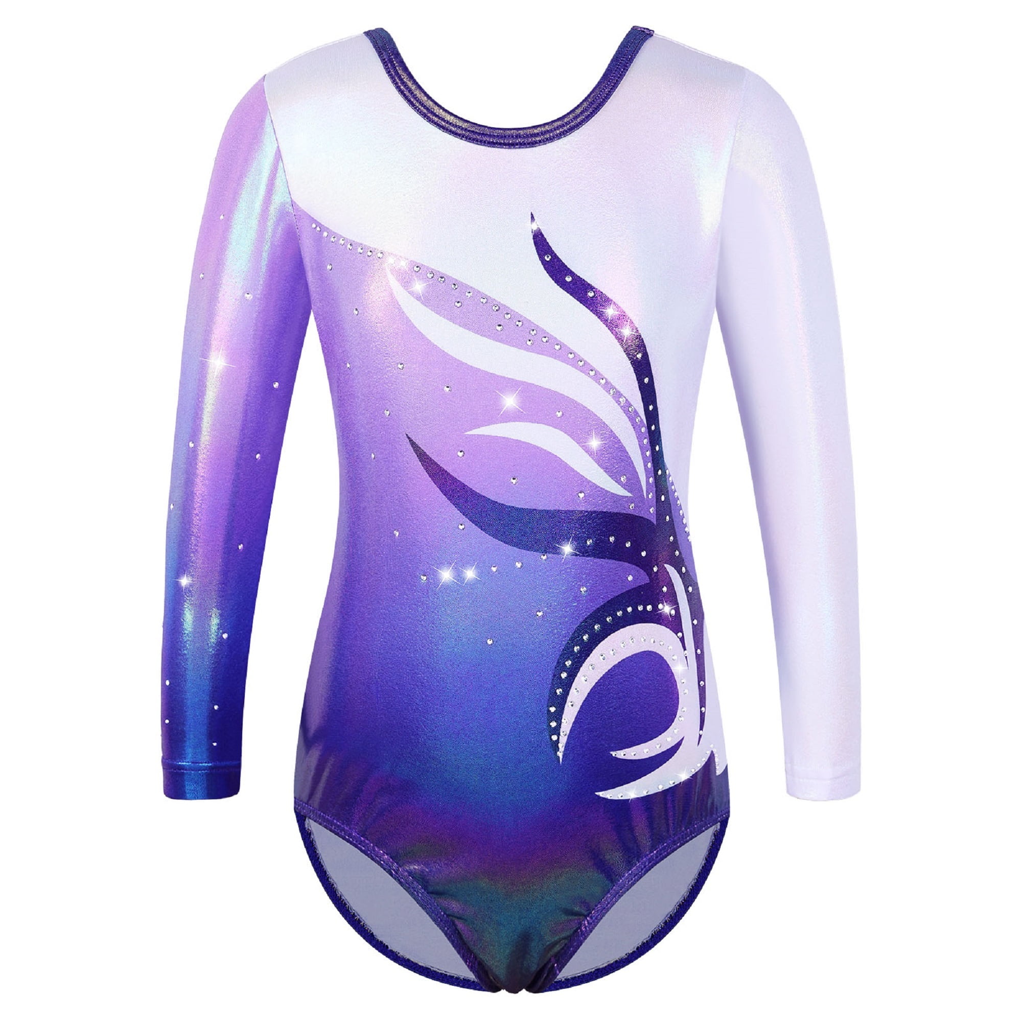 BAOHULU 3/4 Sleeve Gymnastics Leotard Athletic Purple Ballet Dance ...