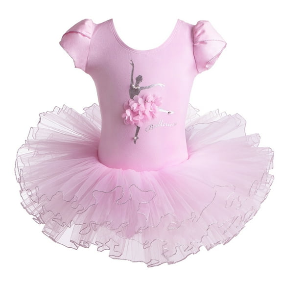 BAOHULU 3-8 Years Girls Cotton Tutu Skirted Ballet Dress Ruffle Sleeve Pink Tulle Ballerina Costumes