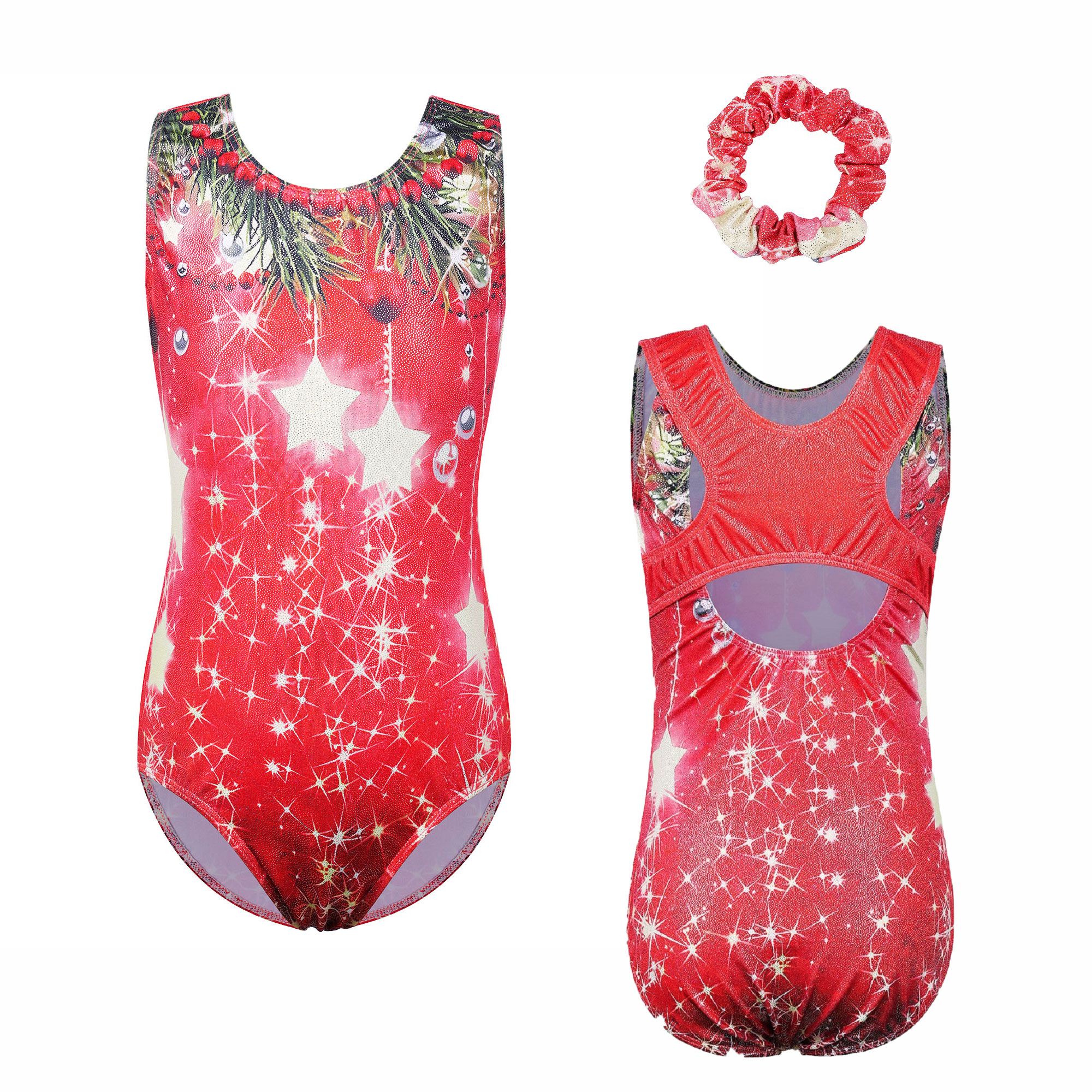 Justice Girls Floral Dance and Gymnastics Leotard With Scrunchie, Sizes