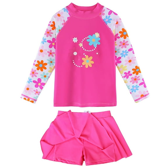 BAOHULU Girl's Two-Piece Long Sleeve Swimsuits UPF50+ Rash Guard Kids Bathing Suit