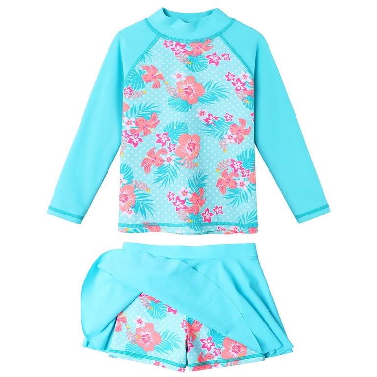 BAOHULU Costume Da Bagno A Due Pezzi Per Bambina E Ragazza - Maglietta A Maniche Lunghe UPF50+ E Gonna - Protezione Solare