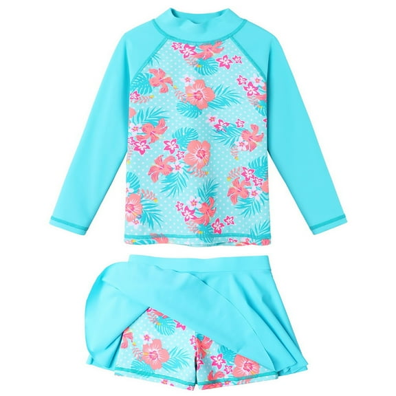 BAOHULU Girl's Two-Piece Long Sleeve Swimsuits UPF50 Rash Guard Kids Bathing Suit