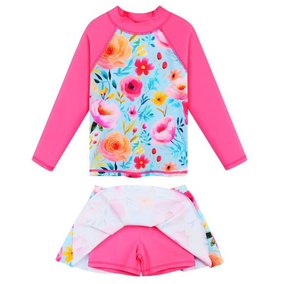BAOHULU Girl's Two-Piece UPF50  Swimsuits Long SleeveRash Guard Kids Bathing Suit