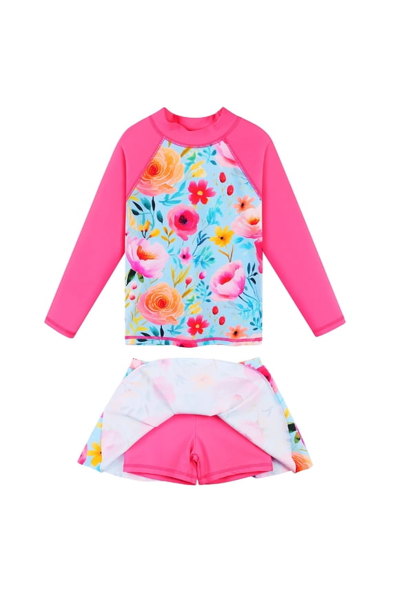 Girl's Two-Piece UPF50+ Swimsuits Long SleeveRash Guard Kids Bathing Suit