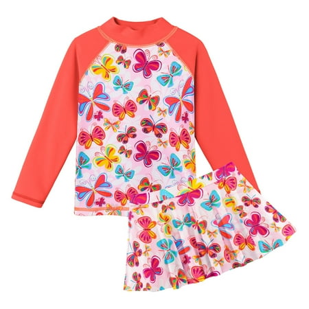 BAOHULU Girl's Two-Piece UPF50+ Swimsuits Long SleeveRash Guard Kids Bathing Suit