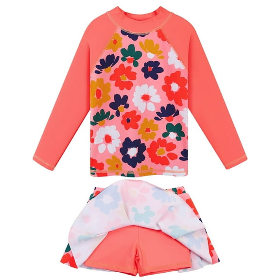 BAOHULU Girl's Two-Piece UPF50  Swimsuits Long SleeveRash Guard Kids Bathing Suit