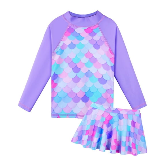 BAOHULU Girl's Two-Piece UPF50  Swimsuits Long SleeveRash Guard Kids Bathing Suit