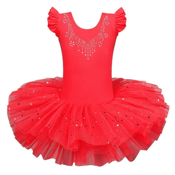 BAOHULU Girls Ballet Leotard Ruffle Glitter Dance Dress Tulle Tutu Skirt