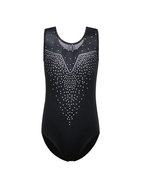 Girls Diamond Gymnastics Leotard Black Ballet Dance Clothes