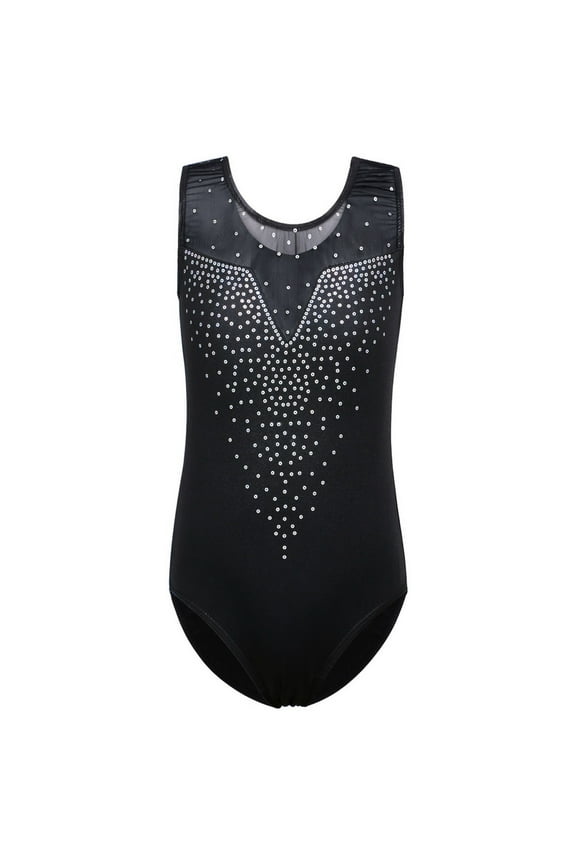 Girls Diamond Gymnastics Leotard Black Ballet Dance Clothes