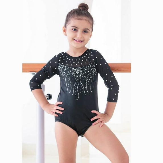 BAOHULU Girls Diamond Gymnastics Leotard Black Long Sleeve Dance Clothes