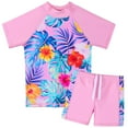 thumbnail image 1 of BAOHULU Girls Floral Short Sleeve Swimsuits Kids Rash Guard Two Pieces UPF 50+ Swimwear, 1 of 6
