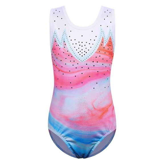 BAOHULU Girls Gradient Gymnastics Leotards Shiny Diamond Sleeveless Dancewear