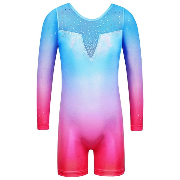 BAOHULU Girls Gradient Pink Gymnastics Leotards with Shorts Long Sleeve Ballet Dancewear