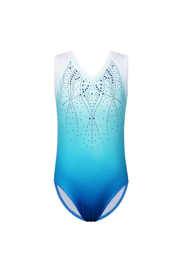 Girls Gymnastics Leotard Sleeveless Practice Outfit Diamond Blue Ballet Dancewear