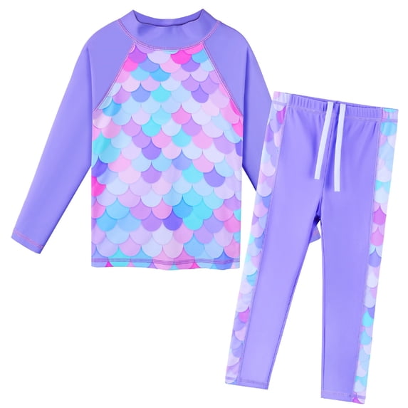 BAOHULU Girls Long Sleeve Swimsuit UPF 50+ Printed Rash Guard Two Pieces Bathing Suit