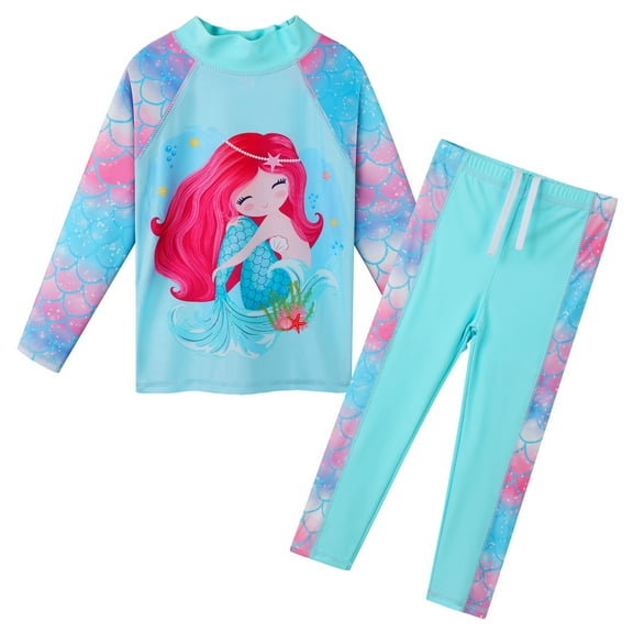 BAOHULU Girls Long Sleeve Swimsuit UPF 50 Printed Rash Guard Two Pieces Bathing Suit