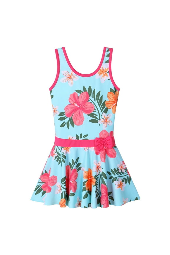 Girls One-Piece Ruffle Swimsuit with UPF 50+ Floral Skirted Bathing Suit