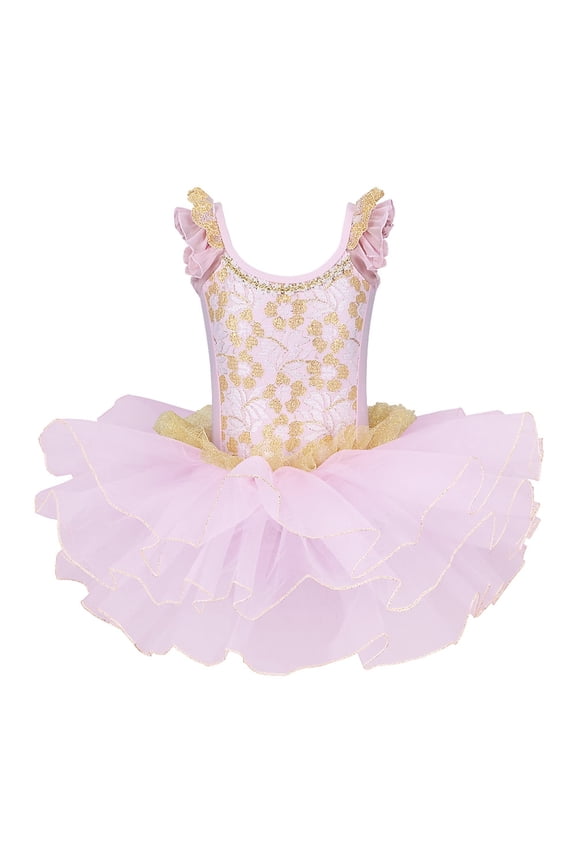 Girls Pink Skirted Leotards Ballet Dance Tutu Dress 3-8Y