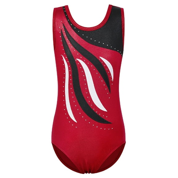 BAOHULU Girls Sleeveless Gymnastics Leotard Embroidery Red Ballet Dancewear