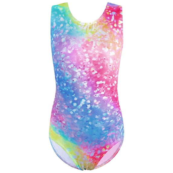 BAOHULU Girls Sleeveless Gymnastics Leotard Rainbow Holographic Print Dance Leotard
