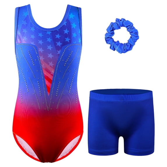 BAOHULU Girls Sleeveless Gymnastics Leotard Set Sparkle Dance Leotard with Shorts