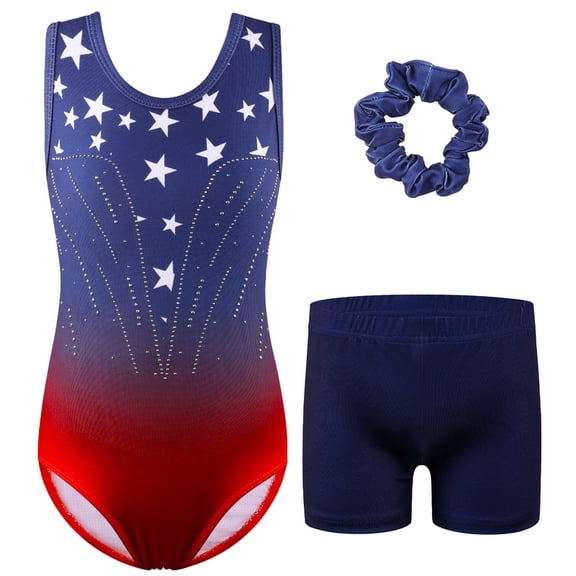 BAOHULU Girls Sleeveless Gymnastics Leotard Set Sparkle Dance Leotard with Shorts