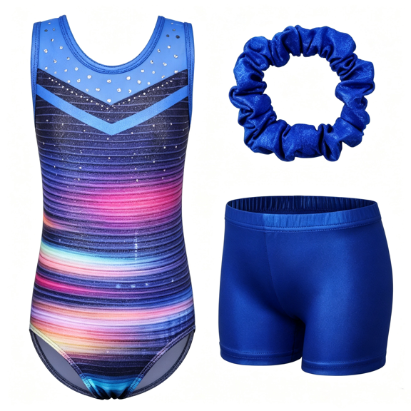 BAOHULU Girls Sleeveless Gymnastics Leotard Set Sparkle Dance Leotard with Shorts