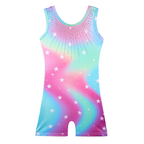 BAOHULU Girls Sleeveless Gymnastics Leotard Star Print Diamond Sparkle Gradient Ballet Dancewear